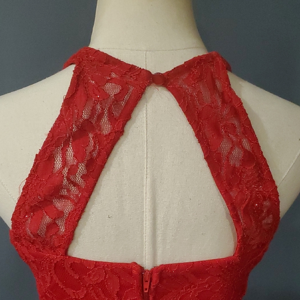 City Triangles Elegant Red Lace Maxi Dress - Picture 5 of 16